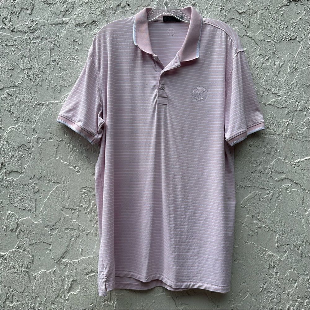 ‎G/FORE Polo Shirt Mens Size Large Pink White Stripe